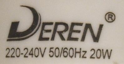 Deren Energy Saver 2U 20W 6400K Compact Fluorescent Lamp - Detail of text on lamp base