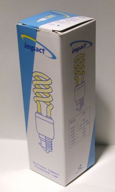 Impact Color Spiral 15W Blue Compact Fluorescent Lamp - Cardboard retail packaging this lamp is supplied in