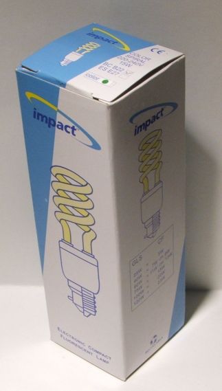 Impact Color Spiral 15W Green Coloured Compact Fluorescent Lamp - Overview of retail packaging lamp is supplied in