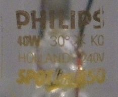 Philips Spotone R50 Spotline 30 Reflector Lamp - Detail of text printed on lamp neck