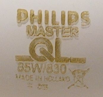 Philips Master QL 85W/830 Induction Lamp - Detail of text printed on lamp crown