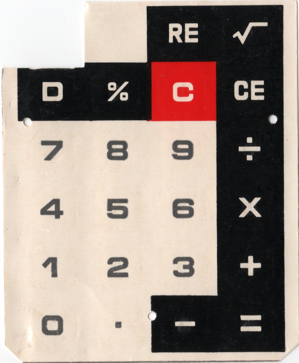 Scan of the keypad backing sheet for a Prinztronic Mini 7