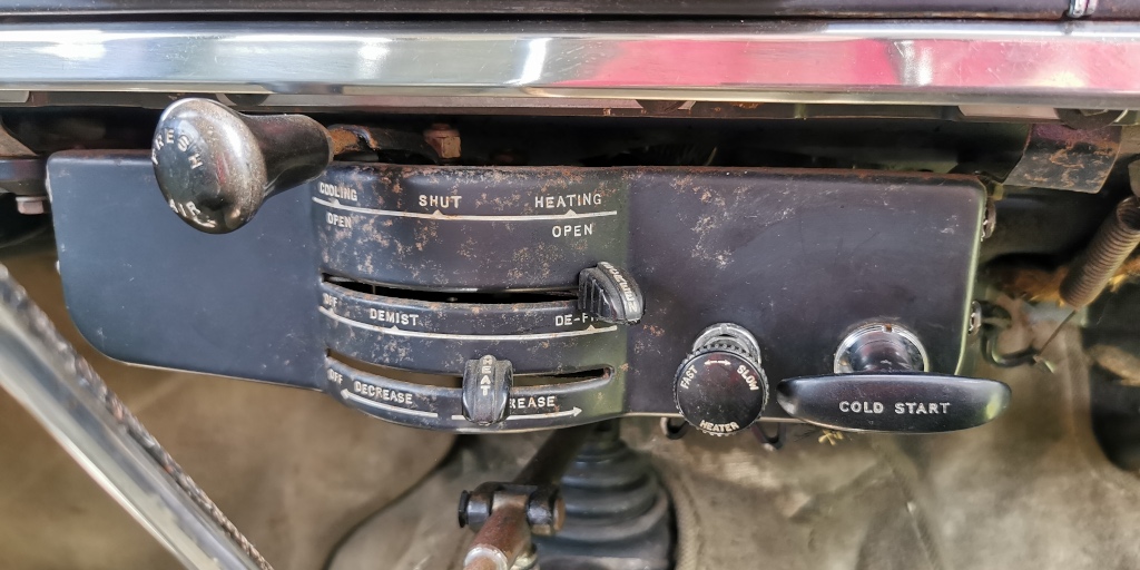 Detail of heating/ventilation controls on a 1963 Rover P4 110