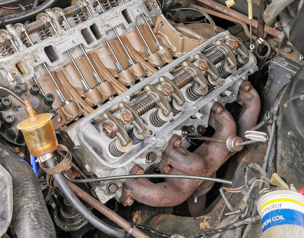 1975 Rover P6 3500 engine having heads refitted - nearside bank