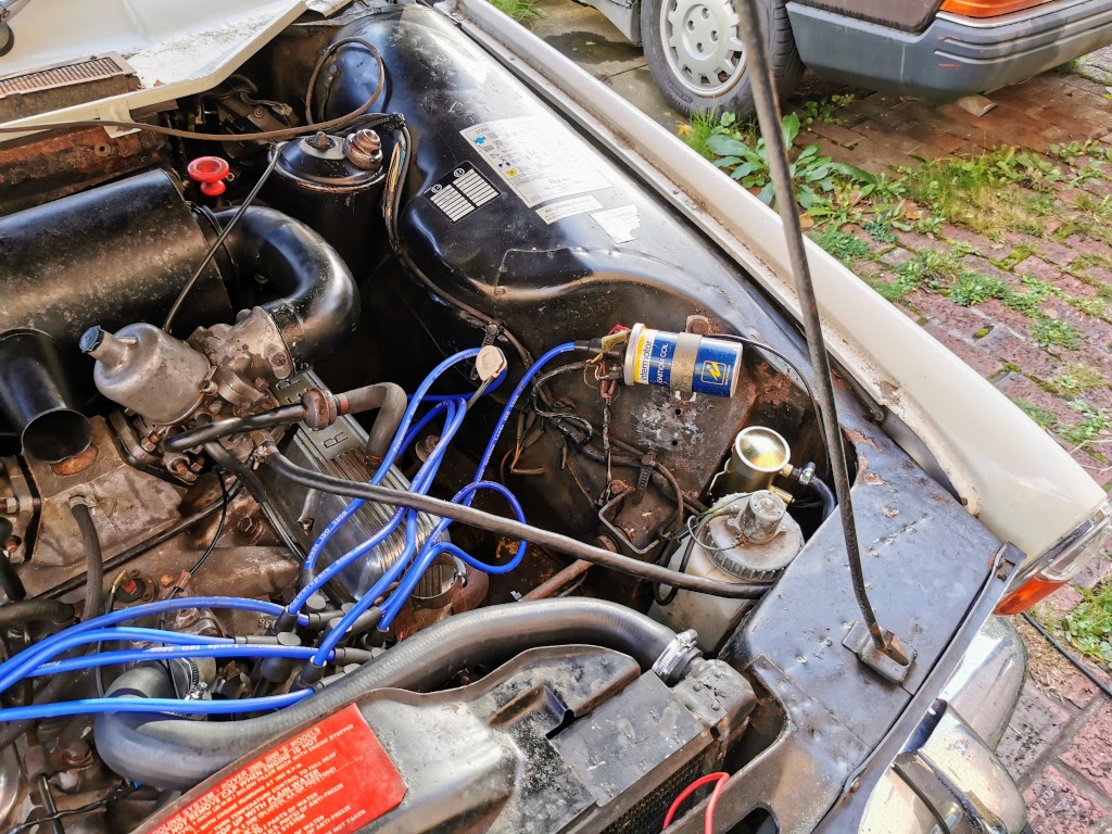 1975 Rover P6 3500 Electric fuel pump installation in progress