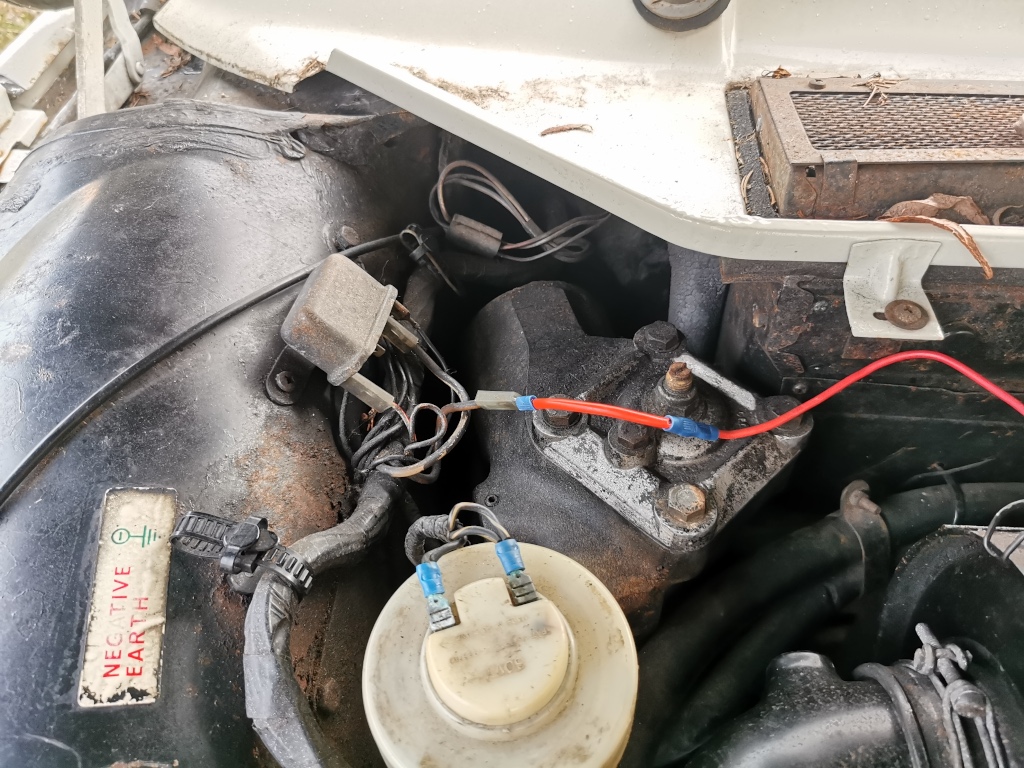 A temporary power supply for the pump was "borrowed" from the starter solenoid connector