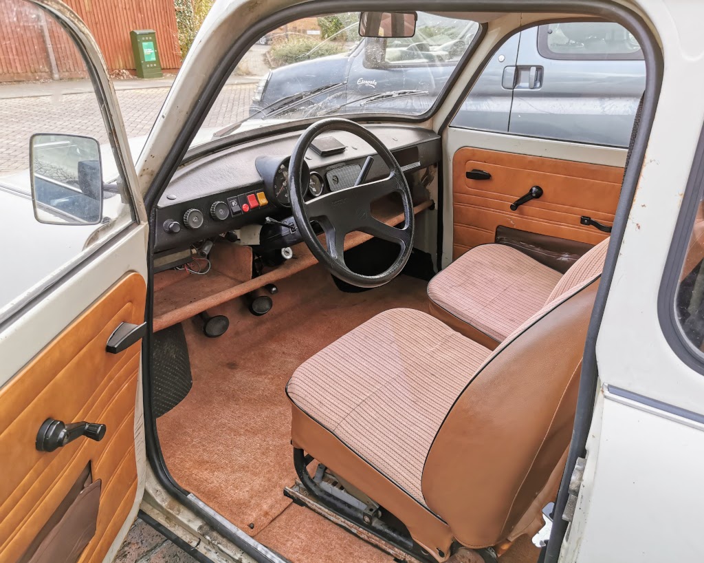 Interior view of a 1984 Trabant P601S looking from the left