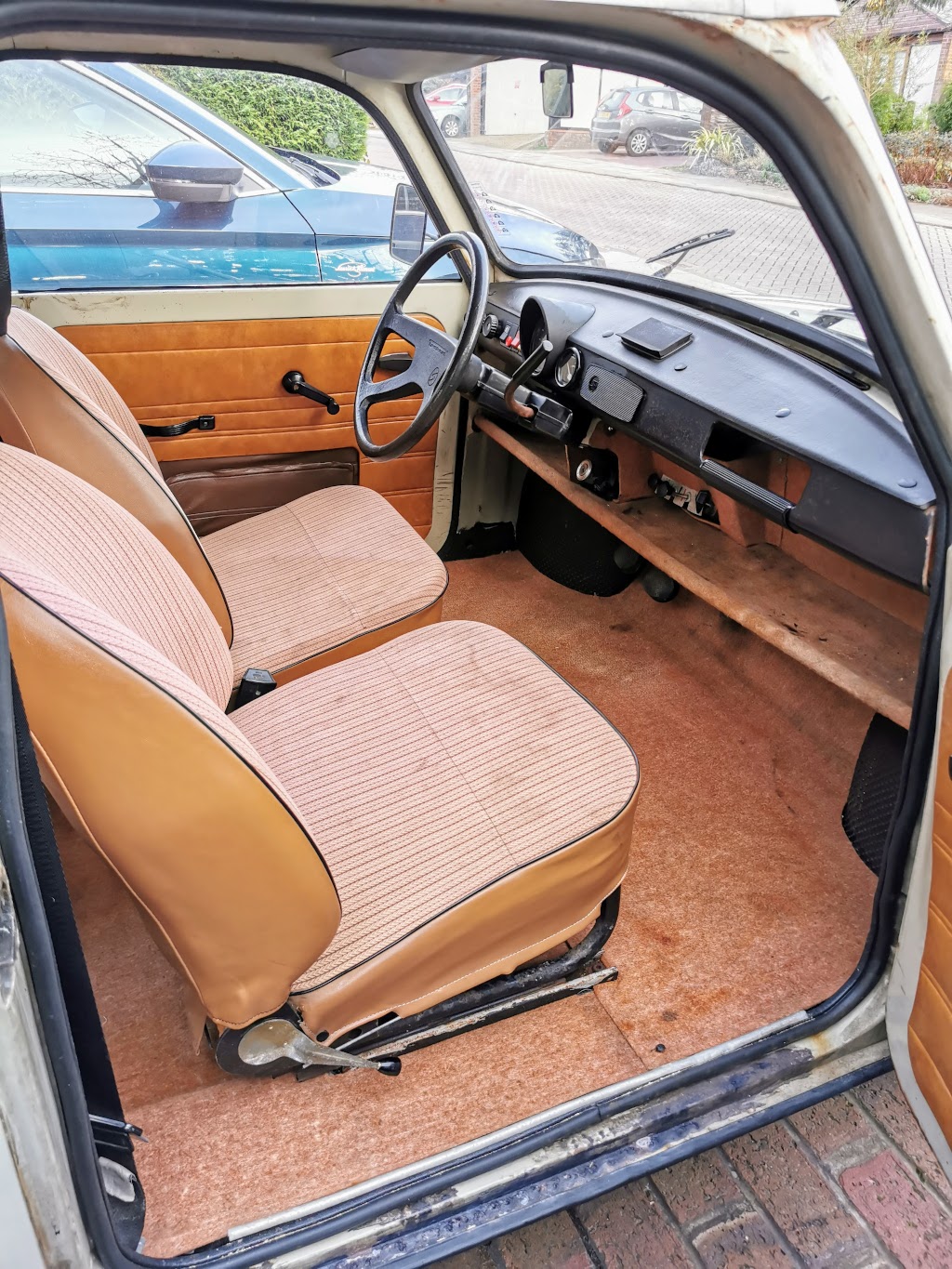 Interior view of a 1984 Trabant P601S looking from the right
