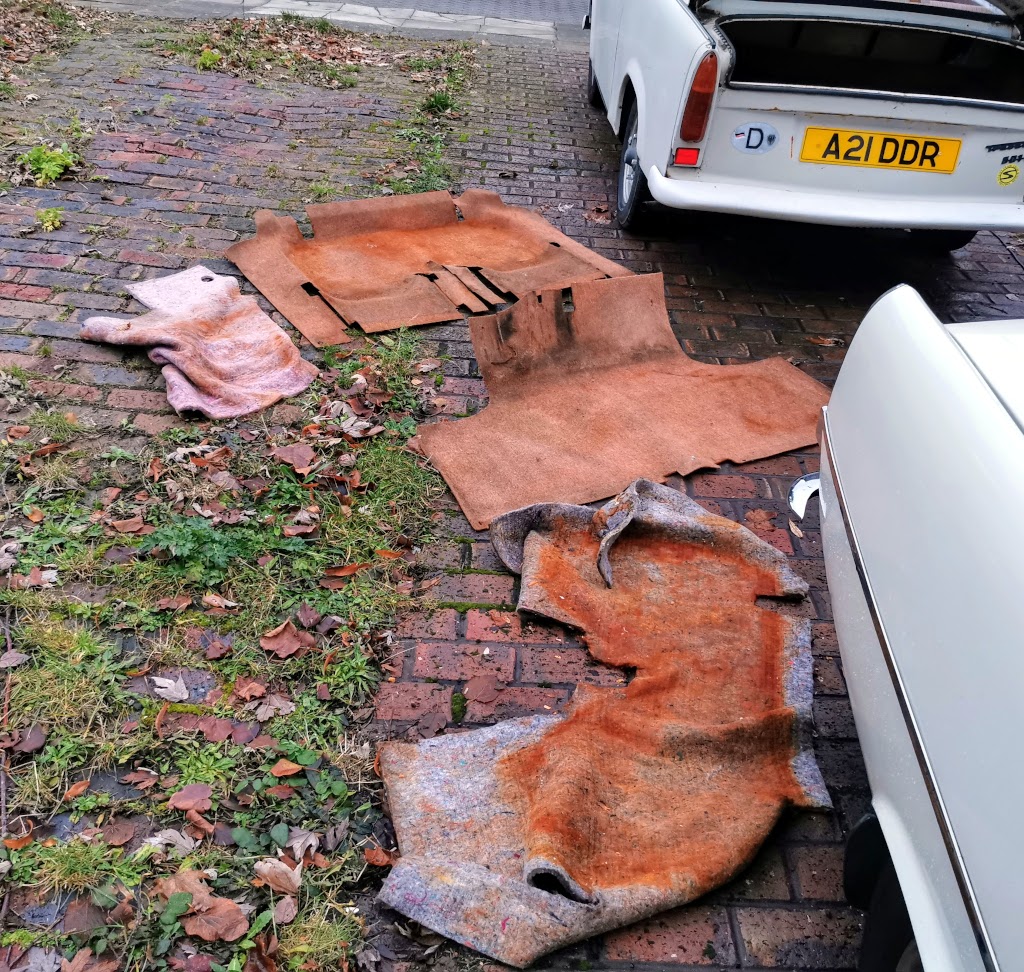 1984 Trabant P601S with carpet removal in progress