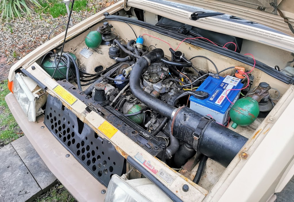 1983 Citroen BX 14RE engine bay after initial clean