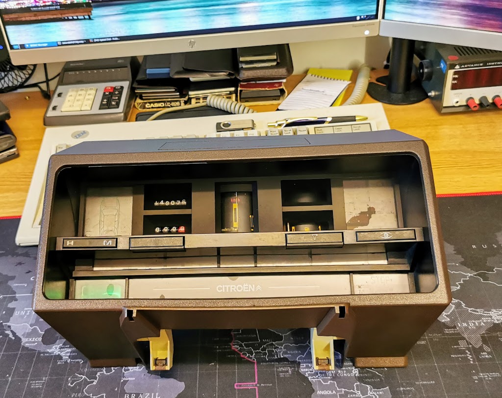 Instrument panel from 1983 Citroen BX14RE on the workbench to sort the illumination