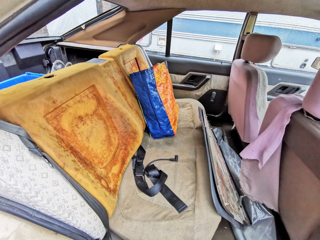 View of rear interior view of 1983 Citroen BX 14RE as arrived