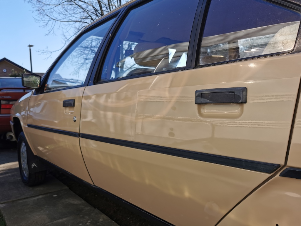 Citroen BX14RE after first polish, nearside low angle