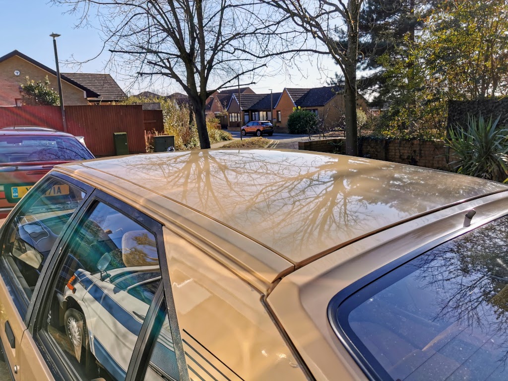Citroen BX14RE after first polish, roof nearside low angle