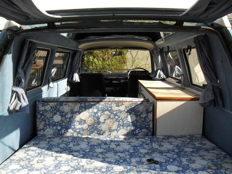 1980 VW T25 Camper van - Main bedding area viewed through tailgate