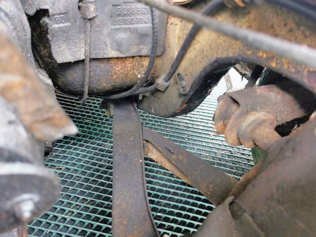 Look from inside engine bay showing how little there is to move out of the way before carrying out the repair to the chassis swan neck