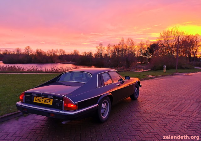 Jaguar XJ-S at sunset