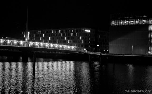 Looking south over the River Clyde towards the Premier Inn from the Crowne Plaza, 13 February 2022.