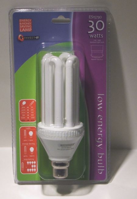 Connect-IT ES15730 30W low energy bulb showing retail blister packaging
