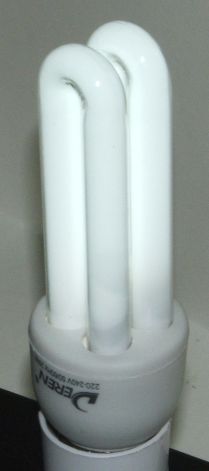 Deren Energy Saver 2U 20W 6400K Compact Fluorescent Lamp detail showing lamp lit