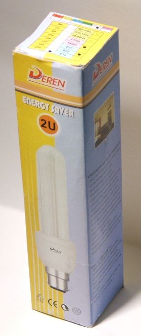 Deren Energy Saver 2U 20W 6400K Compact Fluorescent Lamp - detail of cardboard retail packaging