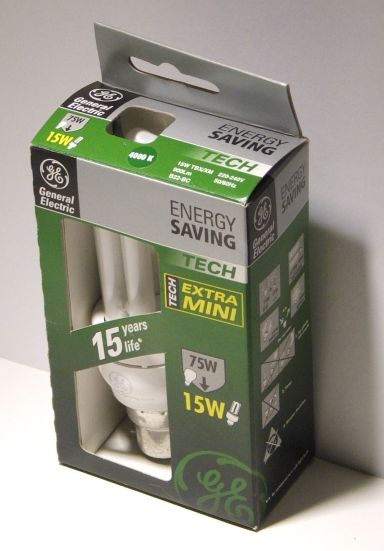 General Electric BIAX Electronic FLE15TBX/XM/840 Compact Fluorescent Lamp - Cardboard retail packaging