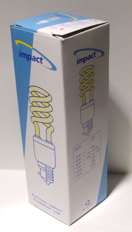 Impact Color Spiral 15W Red Coloured Compact Fluorescent Lamp - Overview of retail packaging this lamp is supplied in