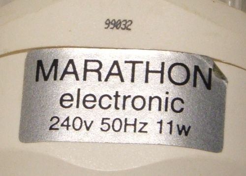 Marathon Electronic 11W/827 GLS Shaped Compact Fluorescent Lamp - Detail of label on lamp base