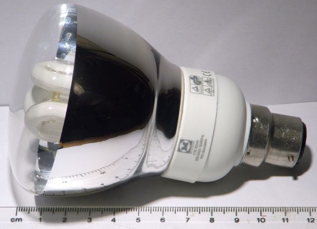 Morrisons 11W Reflector Compact Fluorescent Lamp - Shown next to a ruler for scale