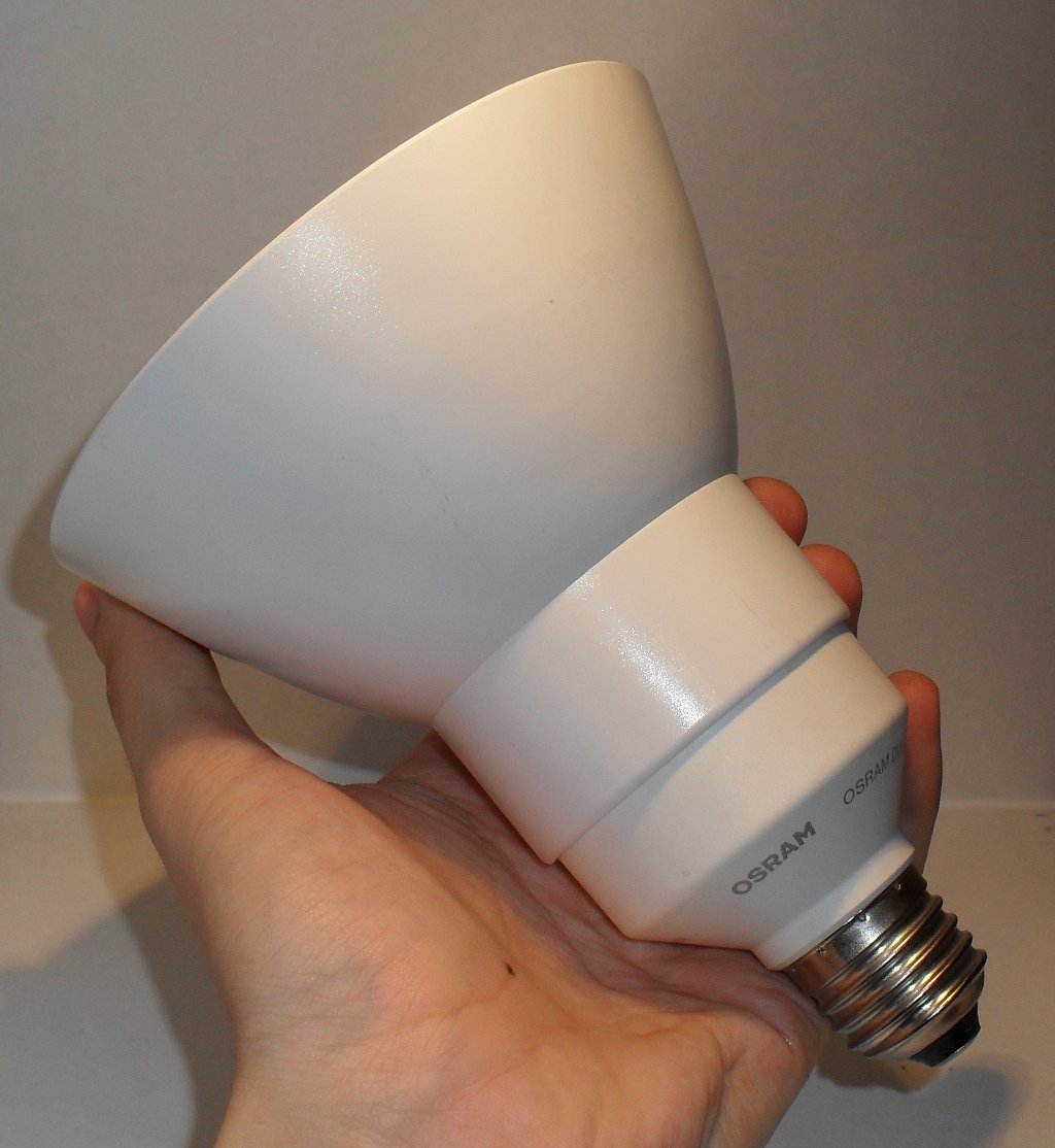 Osram Dulux EL Reflector 15W/41-827 Compact Fluorescent Lamp - Lamp held in hand for scale