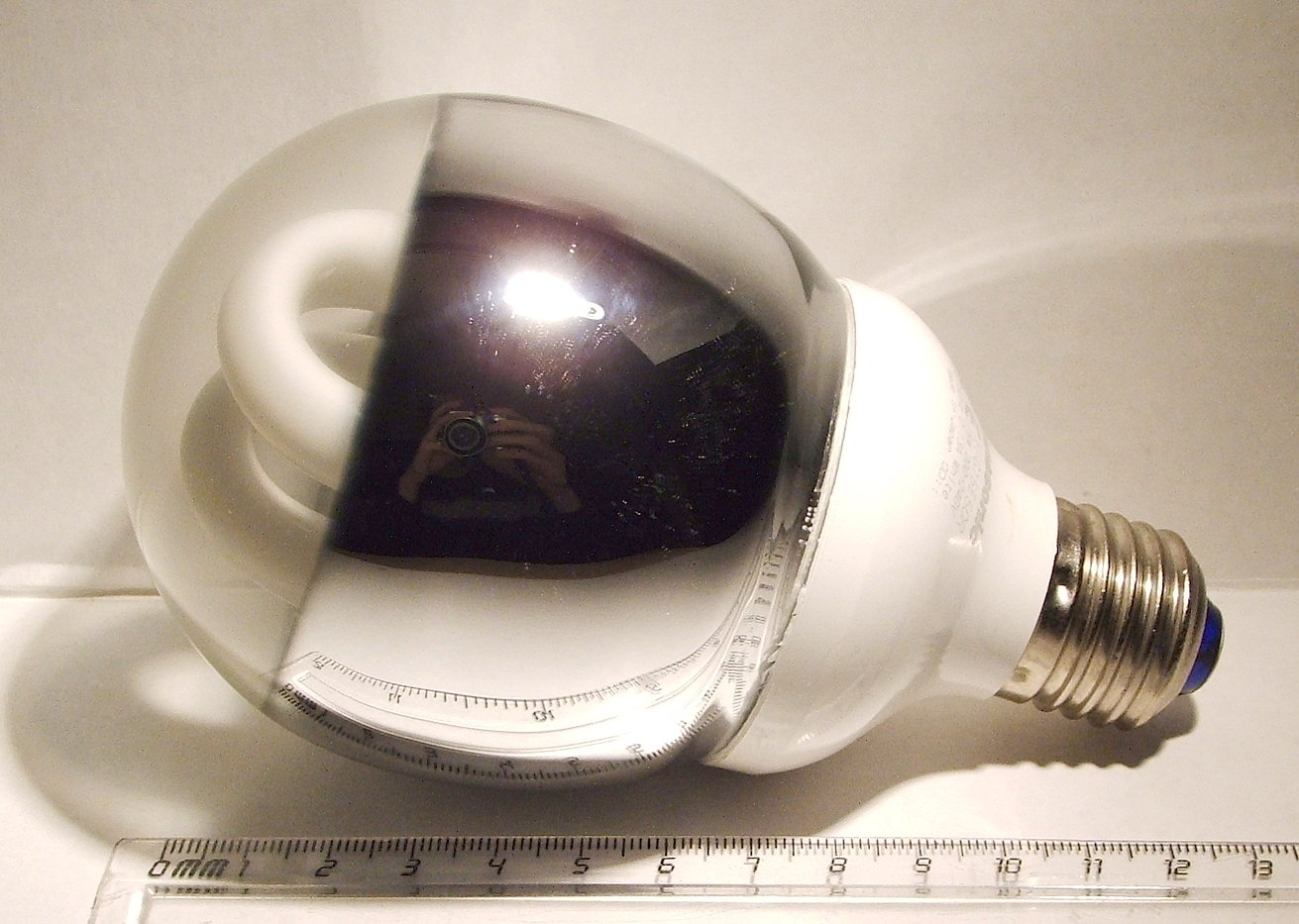 Panasonic EFG15E50R Reflector Compact Fluorescent Lamp - Shown adjacent to ruler to show size