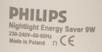 Philips 2 in 1 Nightlight Compact Fluorescent/LED Hybrid Lamp - Detail of text printed on lamp base