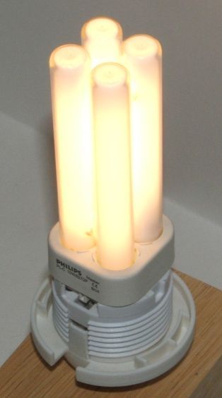 Philips Master PL-C 10W 827/2P Ecotone Compact Fluorescent Lamp - Overview of lamp shown while lit