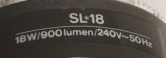 Philips SL*18 Prismatic Compact Fluorescent Lamp - Detail of text printed on lamp base (2/2)