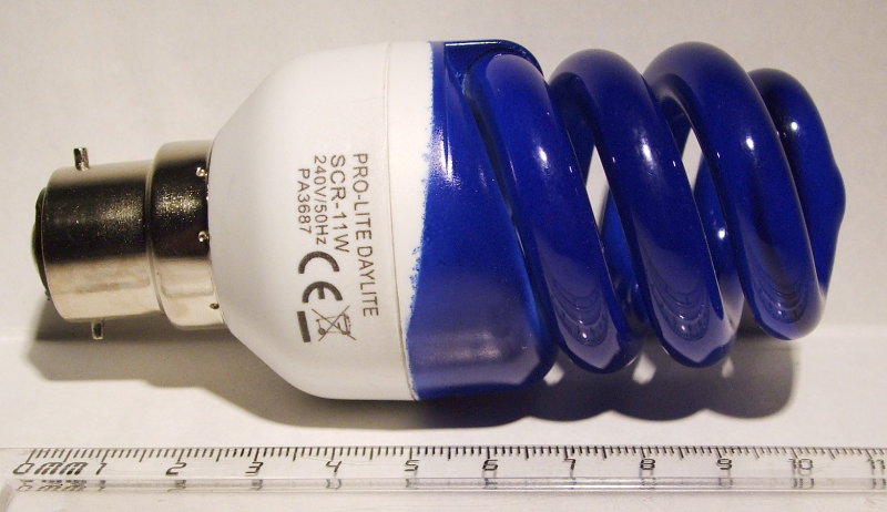 Pro-Lite Daylite Helix SCR-11W Blue Coloured Compact Fluorescent Lamp - Showing length of lamp