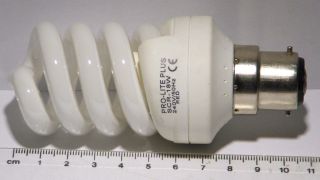 Pro-Lite SCR-18 Coloured Compact Fluorescent Lamp - Detail of lamp next to ruler to show size