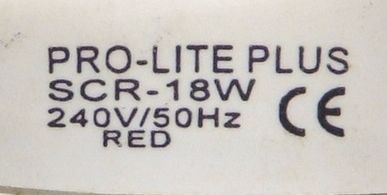 Pro-Lite SCR-18 Coloured Compact Fluorescent Lamp - Detail of text printed on lamp base