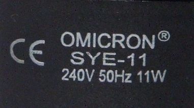 Omicron SYE-11 Blacklight Compact Fluorescent Lamp - Detail of text printed on lamp cap