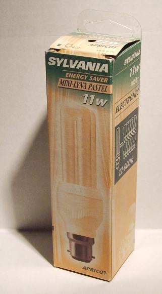 Sylvania Mini-Lynx Pastel 11W Apricot Compact Fluorescent Lamp - Overview of lamp packaging