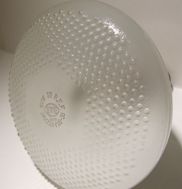 Iwasaki Eye SB R.F.F. 160W PAR-38 Blended Mercury Lamp - Detail of lamp surface showing dimpled texture