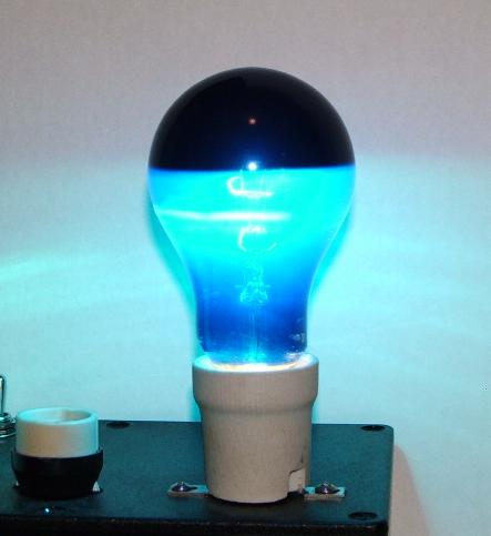 Atlas 100W Crown Silvered Blue Coloured Lamp - Overview of lamp while alight
