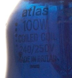 Atlas 100W Crown Silvered Blue Coloured Lamp - Detail of lamp etch
