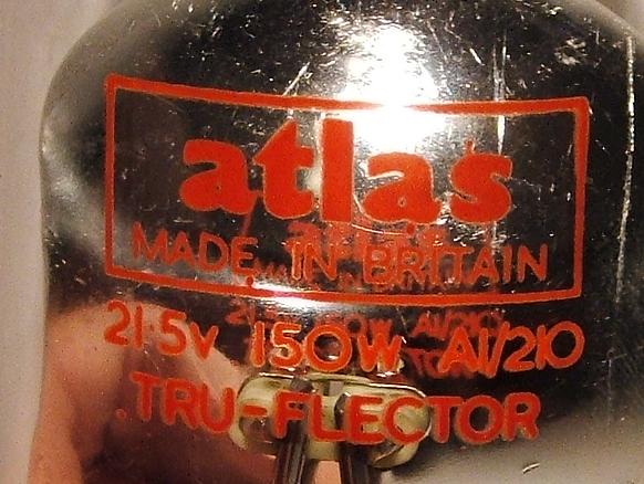 Atlas A1/210 21.5V 150W Tru-flector Projector Lamp - Detail of text printed on lamp