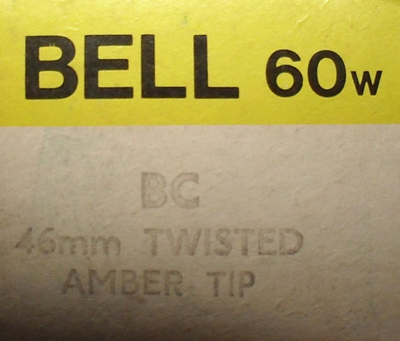 BELL 60W Twisted Candle Lamp with AmberTip - Detail of text on packaging