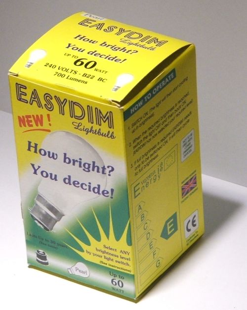 Easydim 60W Pearl Self-Dimming Lightbulb - Overview of lamp packaging