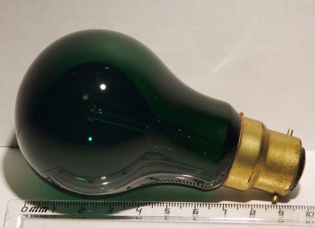 Kingston 60W Green Coloured Lamp - Showing size of lamp