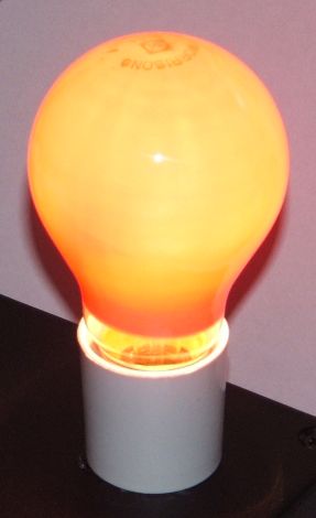 Morrisons 60W Red Coloured Lamp - Lamp shown while alight