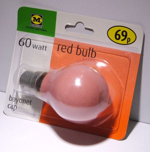 Morrisons 60W Red Coloured Lamp - Showing lamp packaging