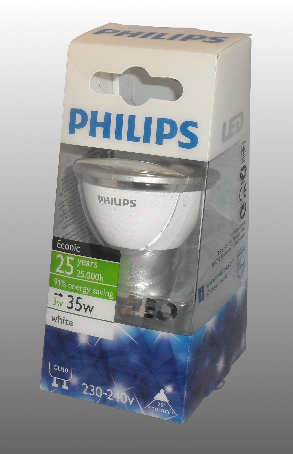 Philips Econic 3W GU10 25 Degree 3000K LED Lamp Packaging
