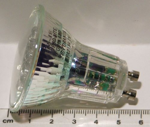 Pro-Lite DioTronic GU10 LED - Orange - 240V 1.8W T/C Lamp - Showing size of lamp